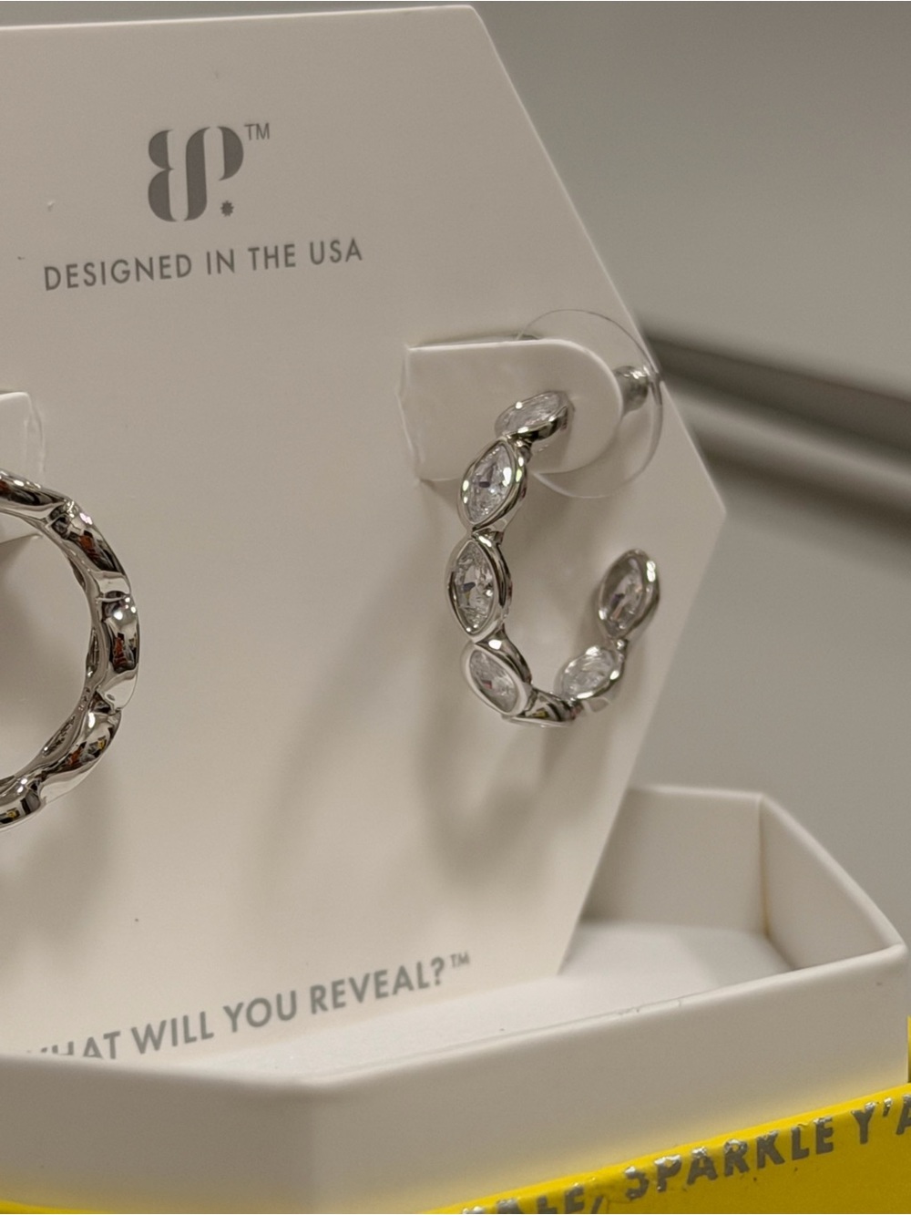 Bomb Party NWT! Rhodium Hoops with Diamond CZ “One Spark Forward”